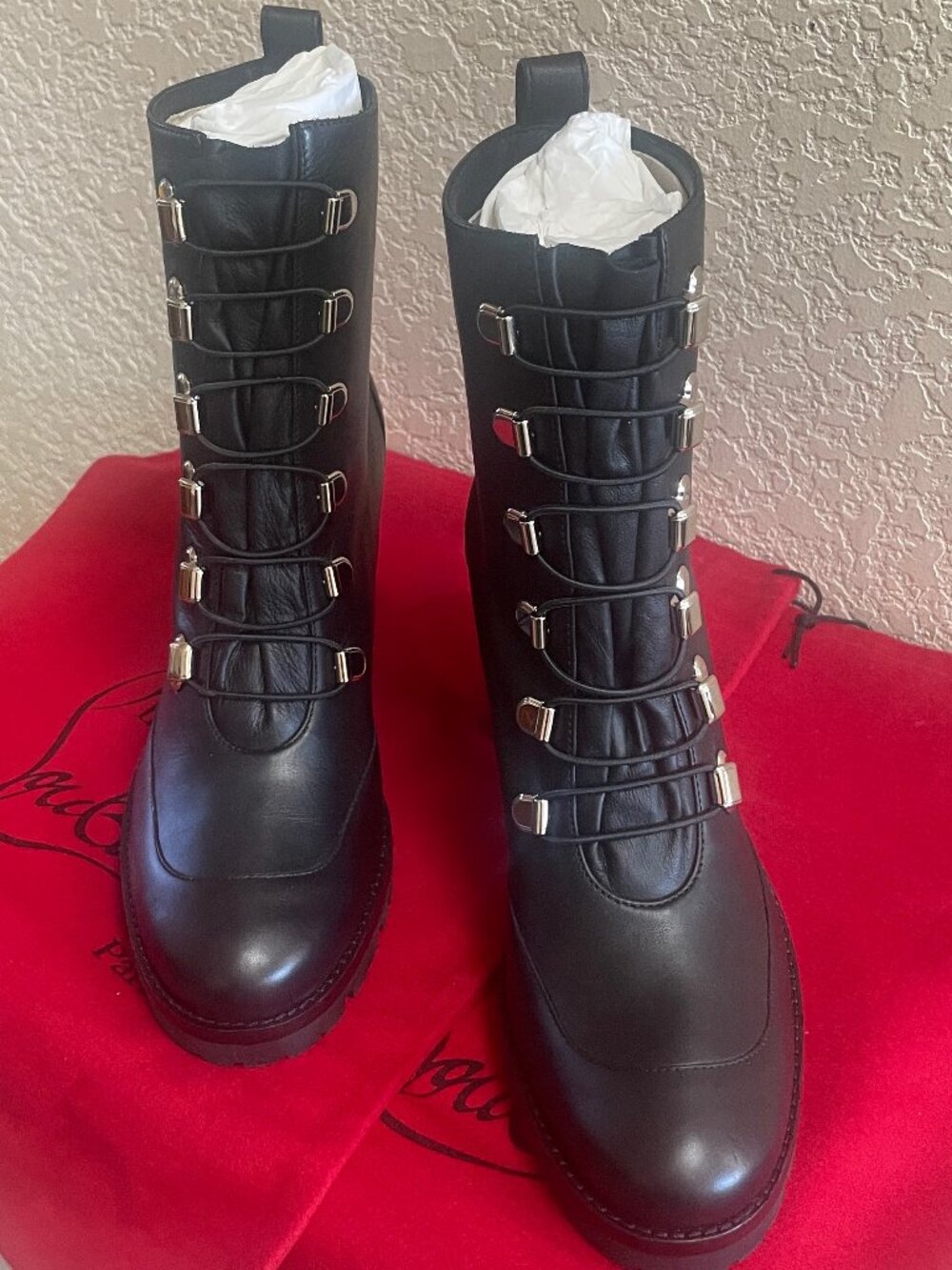 Christian Louboutin Country Croche Anlke High  Combat Boots Size 37.5 New